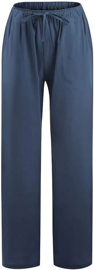 2025 Summer Linen Pants Women High Waisted Lightweight Casual Pants Solid Loose Straight Leg Trousers with Pockets