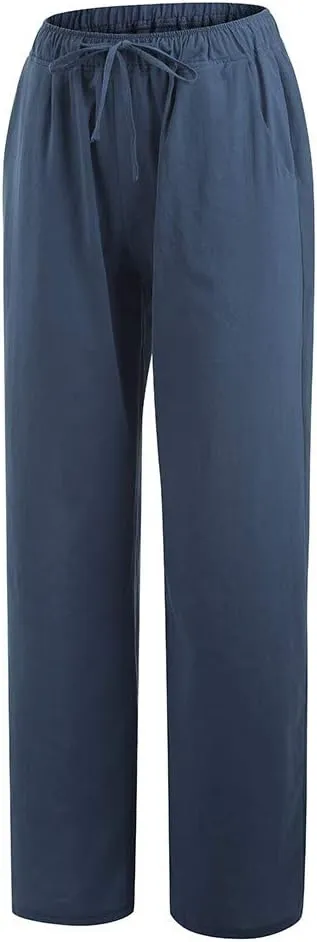 2025 Summer Linen Pants Women High Waisted Lightweight Casual Pants Solid Loose Straight Leg Trousers with Pockets