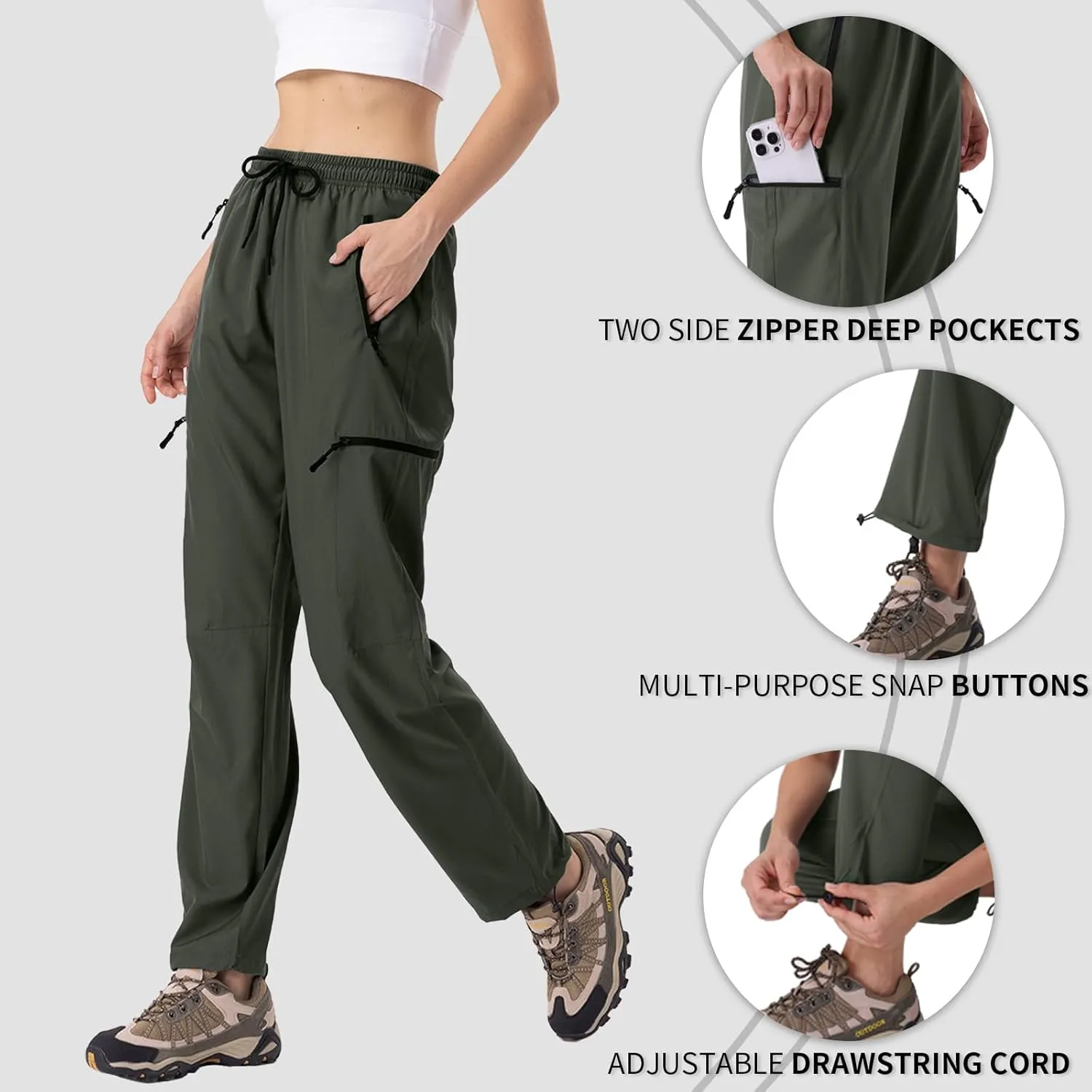 28"/30"/32"/34" Inseam Womens Hiking Pants Tall Quick Dry SPF Cargo Pants Lightweight UPF 50  Dry Fit 4 Zipper Pockets