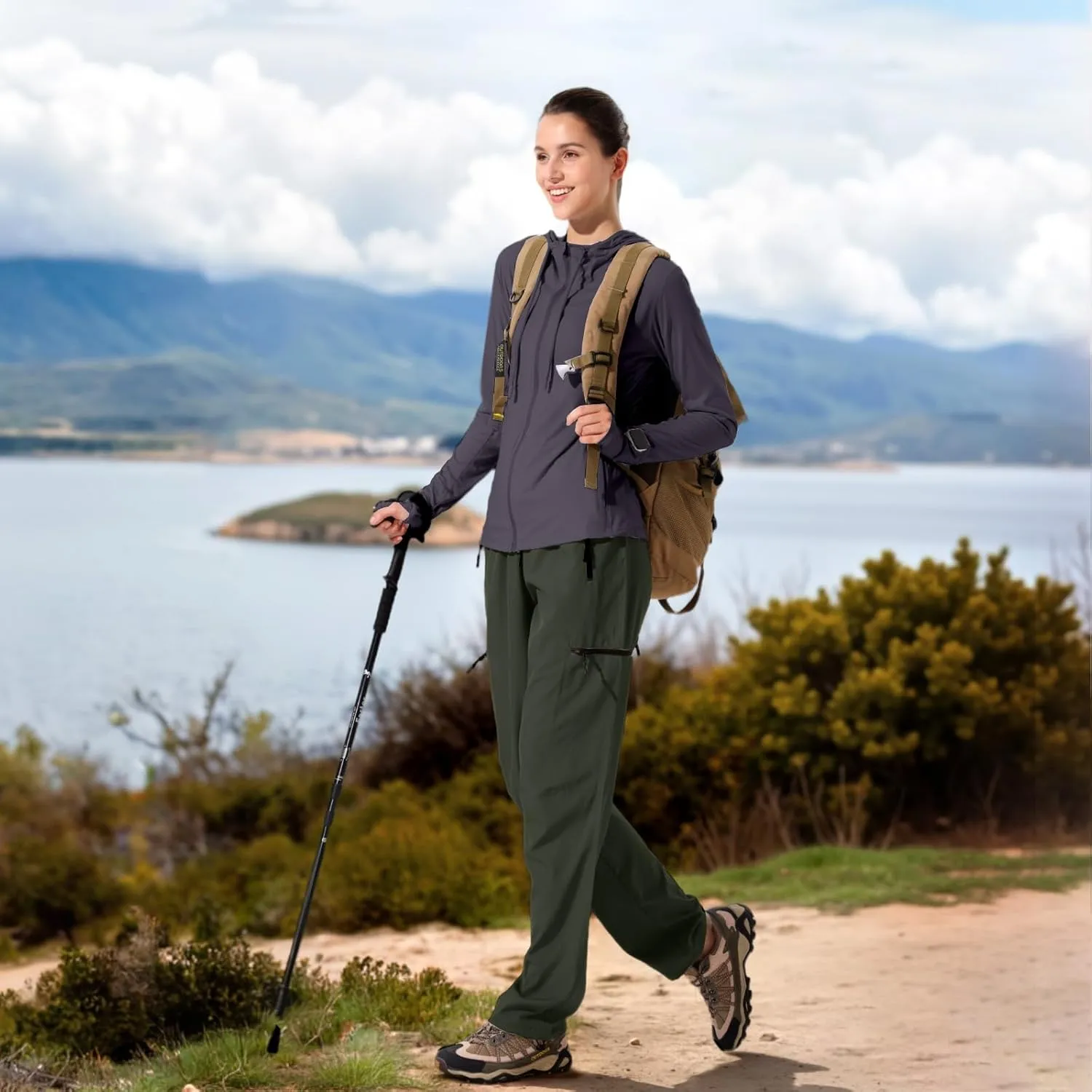 28"/30"/32"/34" Inseam Womens Hiking Pants Tall Quick Dry SPF Cargo Pants Lightweight UPF 50  Dry Fit 4 Zipper Pockets