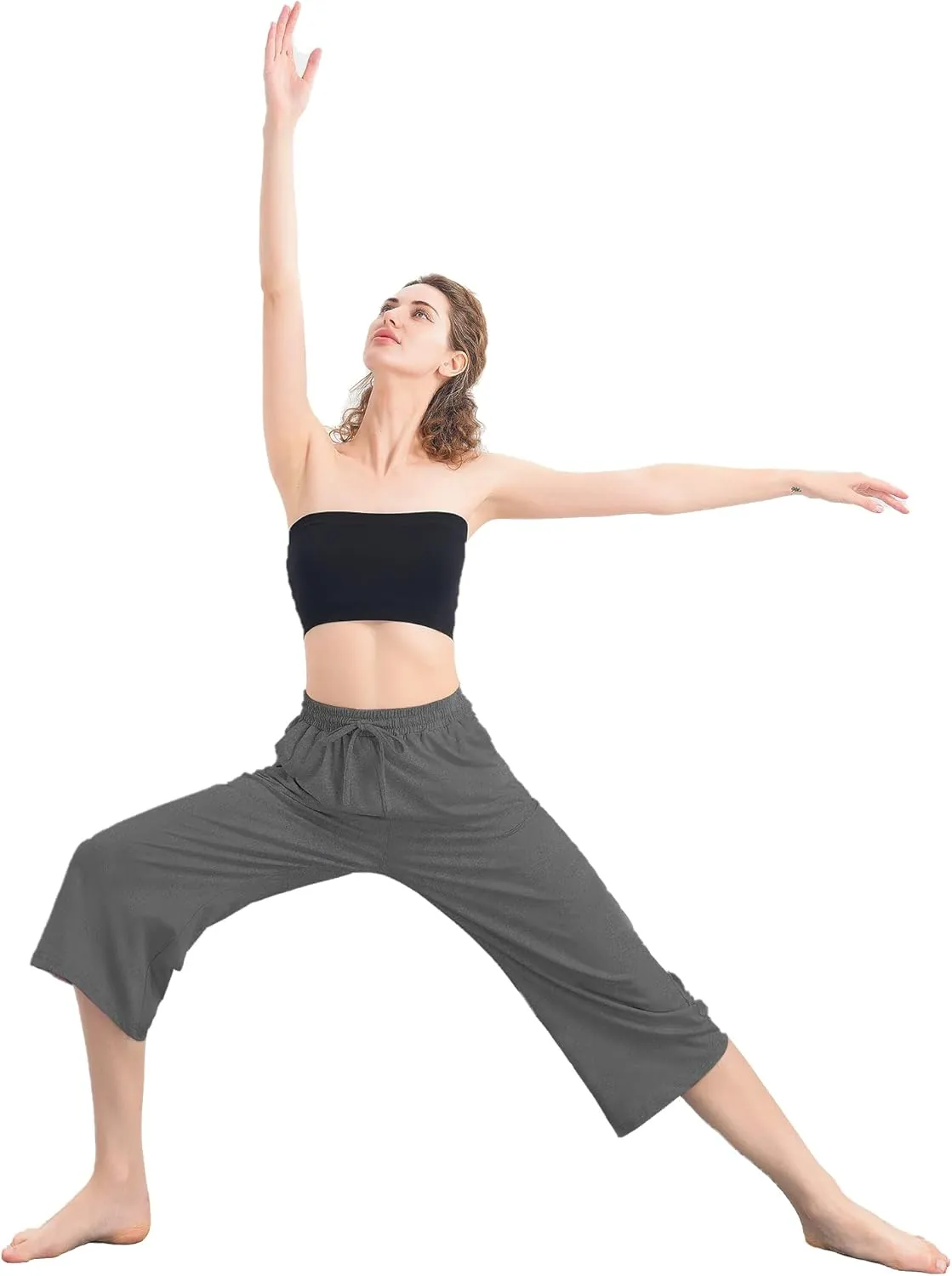 3 PACK Womens Capri Pants Loose Yoga Pants Wide Leg Drawstring Comfy Lounge Pajama Capris Loose Sweatpants with Pocket