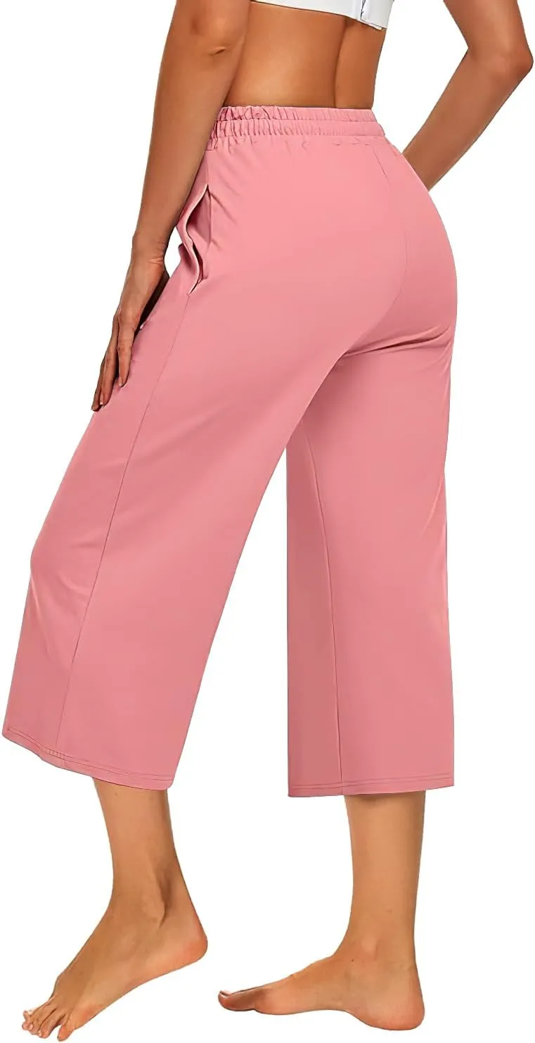 3 PACK Womens Capri Pants Loose Yoga Pants Wide Leg Drawstring Comfy Lounge Pajama Capris Loose Sweatpants with Pocket