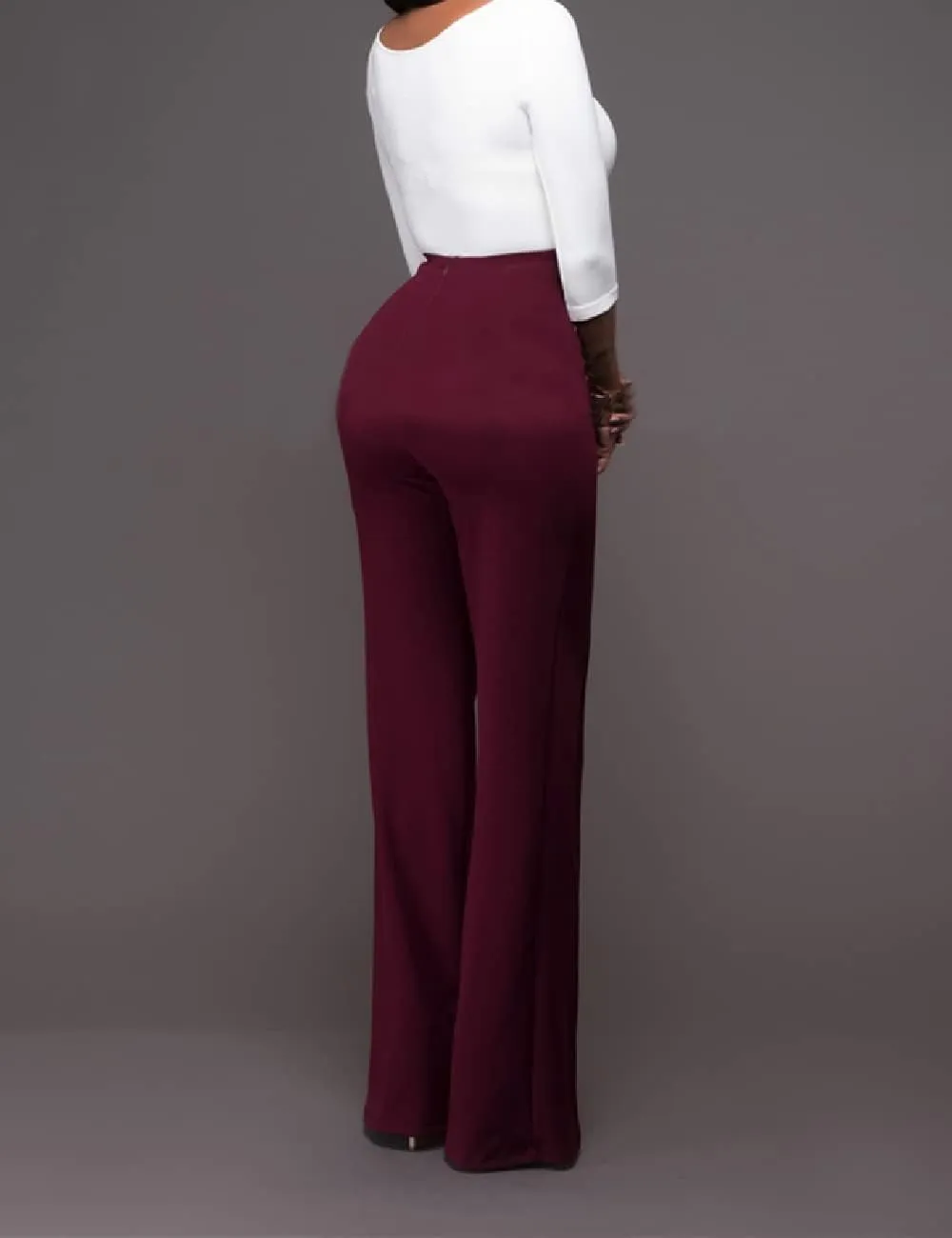 A ADILACA Women's 6-Button Trousers, Casual Work Office Basic Flare Dress Pants, High Waist Straight-Leg Long Pants
