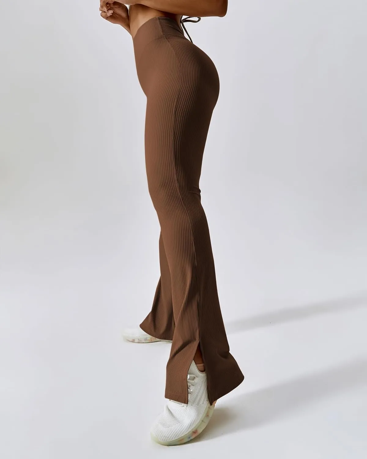 ABOCIW Women Ribbed Seamless Slit Hem Flared Leggings High Waist Bootcut Yoga Pants Tummy Control Workout Bootleg Pants
