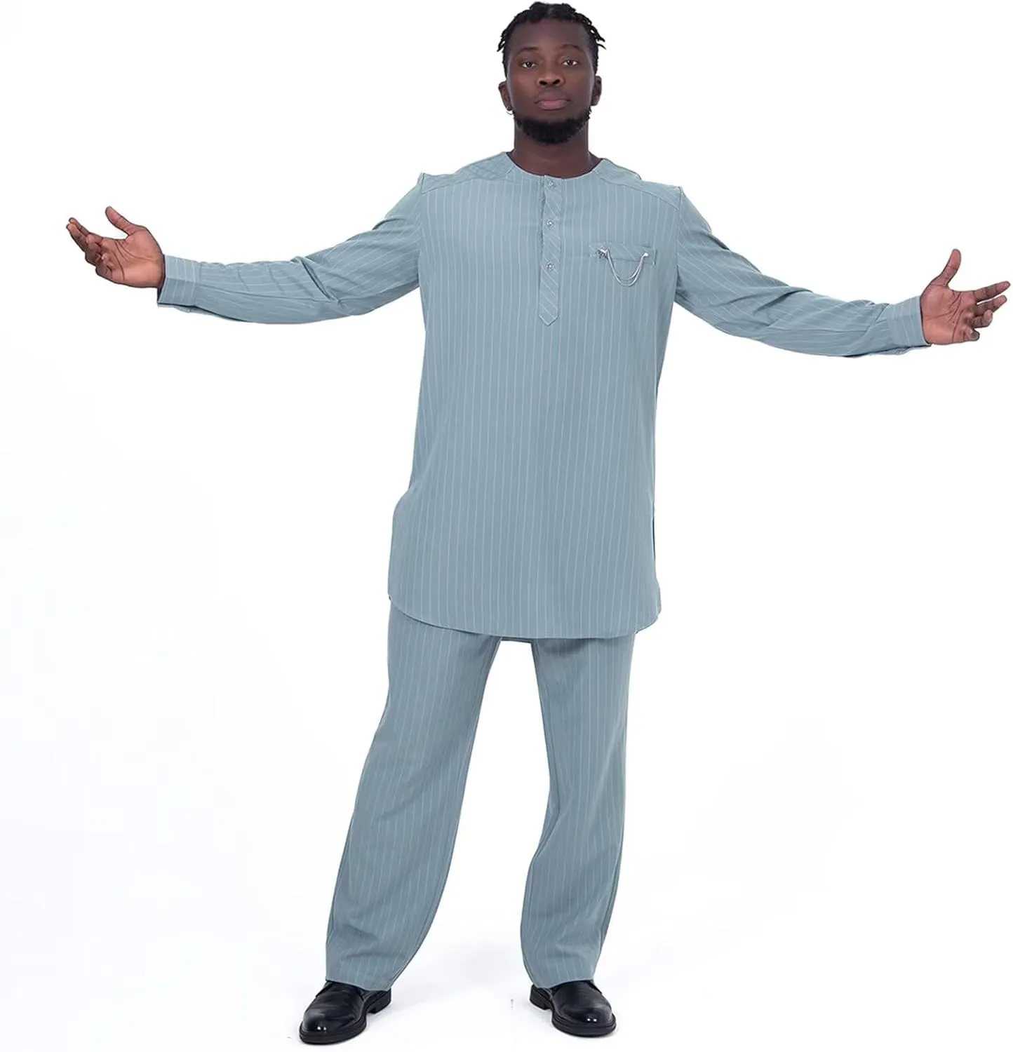 African Suit for Men Traditional Stripe Blazer and Pants 2 Piece Set Business Formal Dress Suit Party Wedding Evening