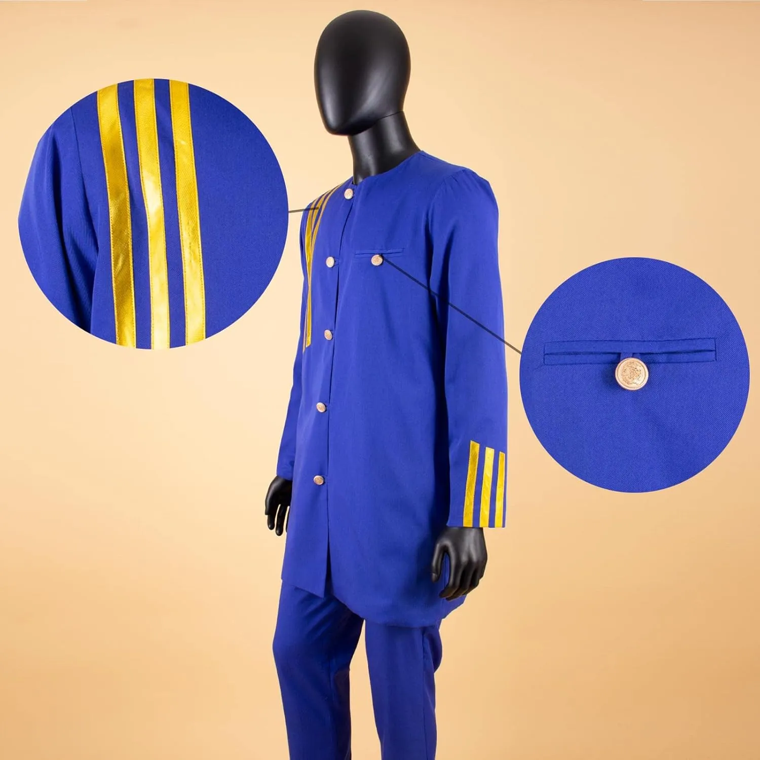 African Suits for Men Single Breasted Embroidery Jacket and Pants 2 Pieces Set Formal Outfits