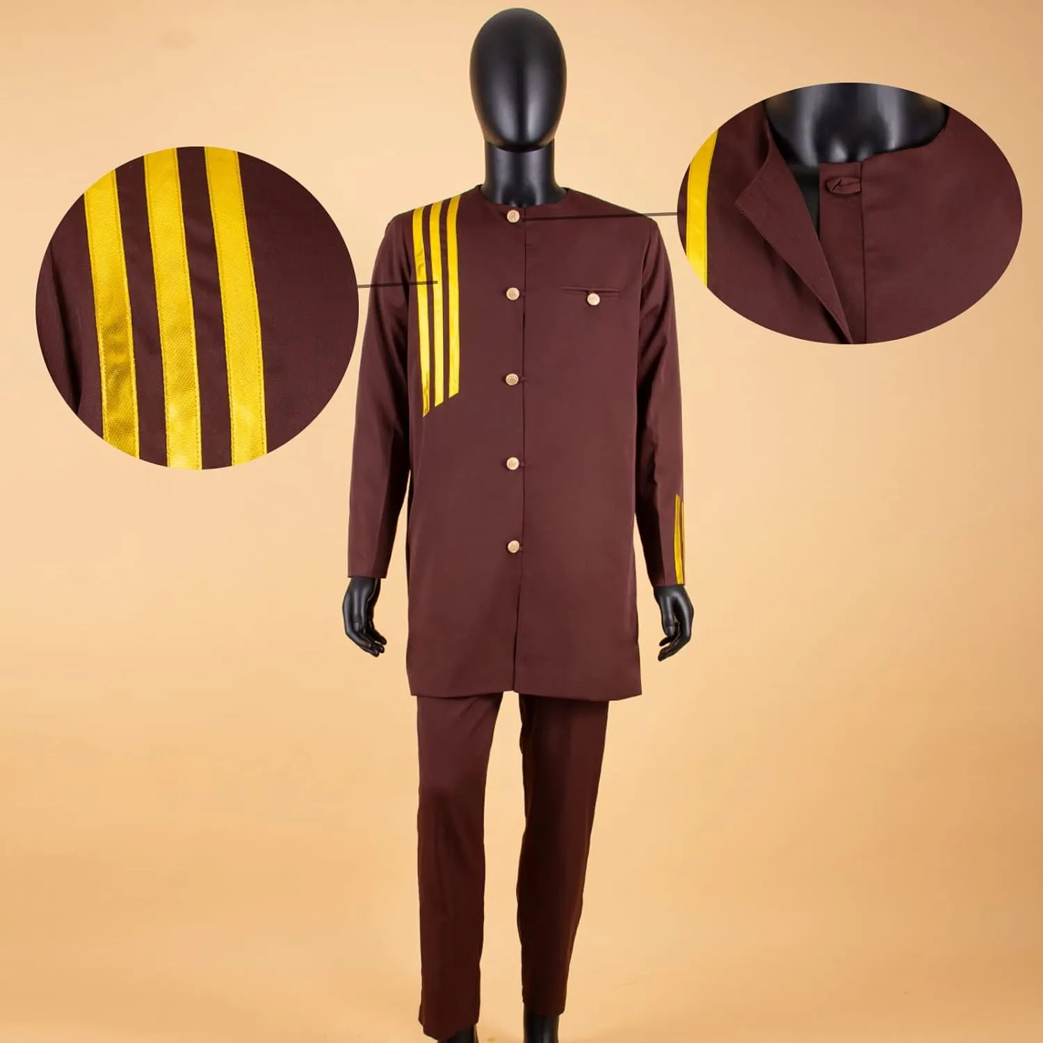 African Suits for Men Single Breasted Embroidery Jacket and Pants 2 Pieces Set Formal Outfits