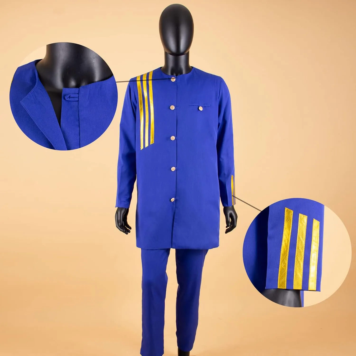 African Suits for Men Single Breasted Embroidery Jacket and Pants 2 Pieces Set Formal Outfits