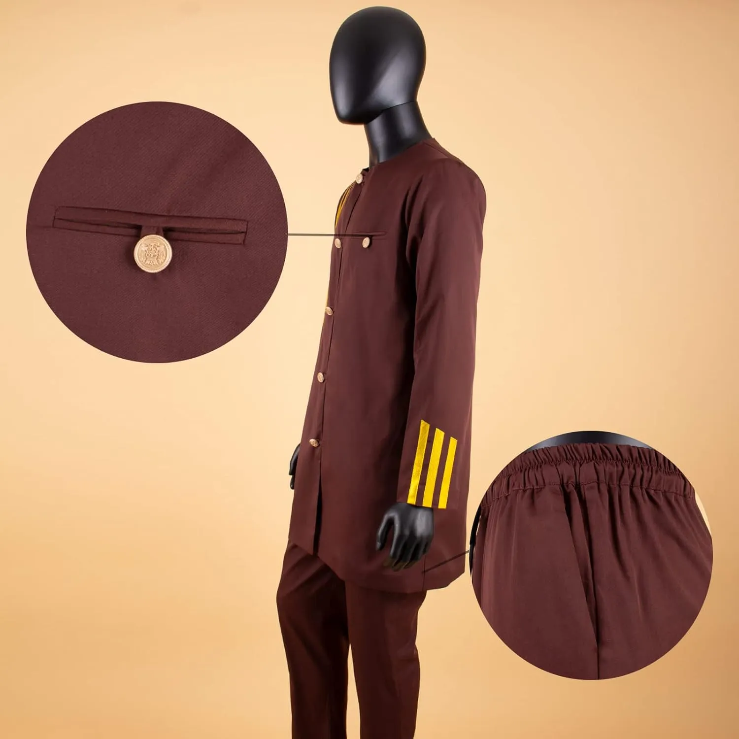 African Suits for Men Single Breasted Embroidery Jacket and Pants 2 Pieces Set Formal Outfits