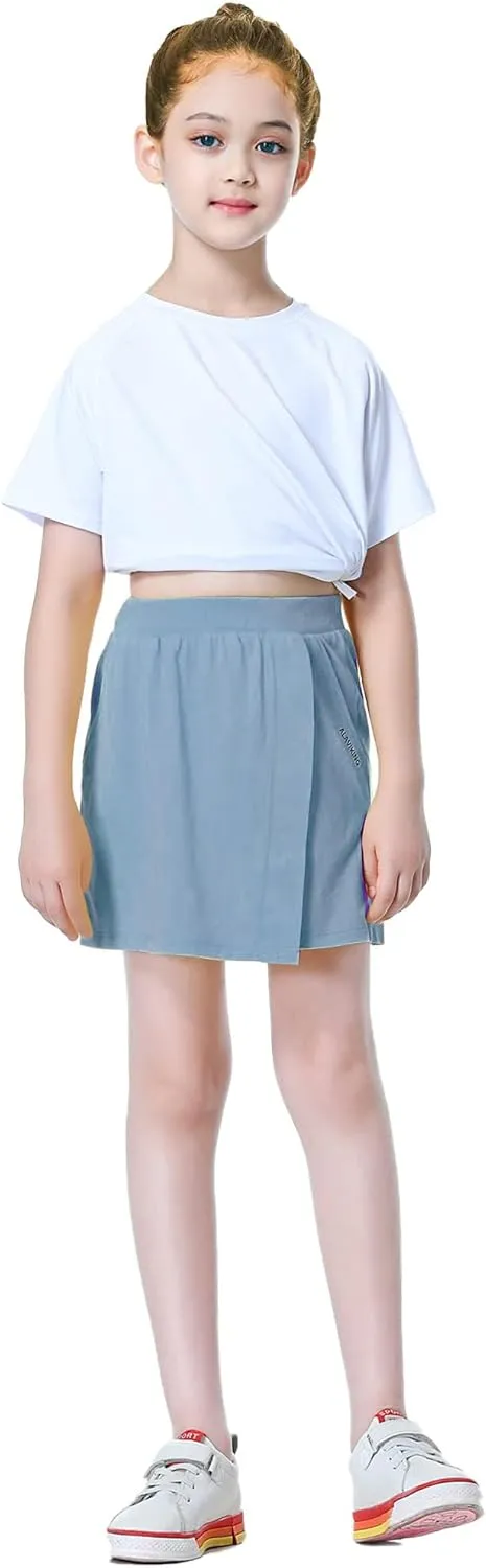 ALAVIKING Girls Athletic Skirt Cotton Active Tennis Skort Running Workout Skort Skirts Size 3-12 Years