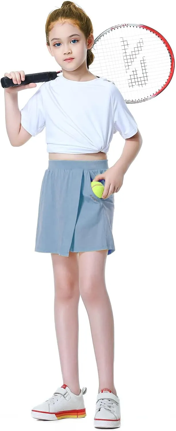 ALAVIKING Girls Athletic Skirt Cotton Active Tennis Skort Running Workout Skort Skirts Size 3-12 Years