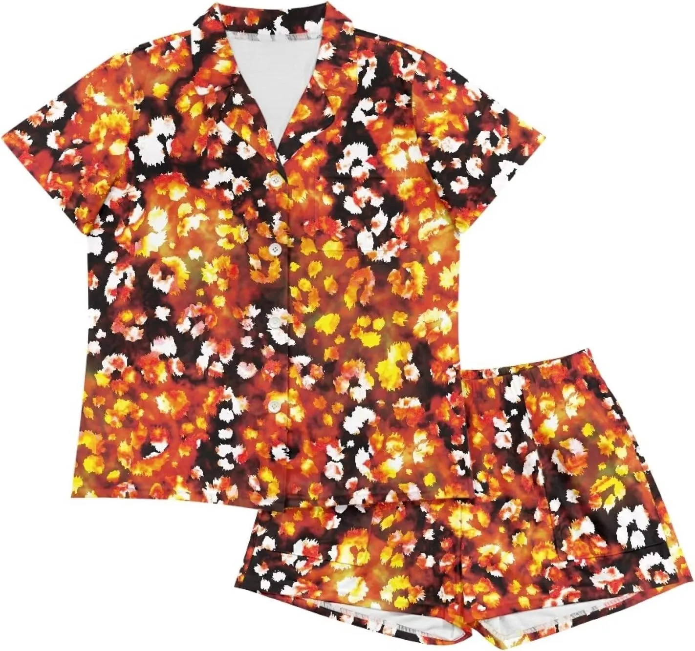 AmzPrint Women Short Pajama Set Black And White Cow Print Two Piece Pj Lounge Set Shirt And Pajamas Shorts Matching Sets