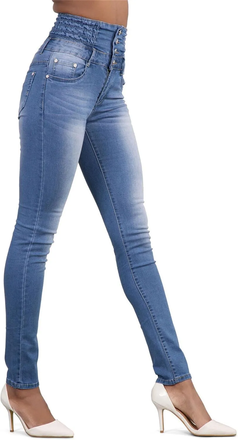 Andongnywell Flare Jeans Women High Rise Stretchy Skinny Jeans Butt Lifting Slim Fit Denim Pants Multiple Buttons Trouser