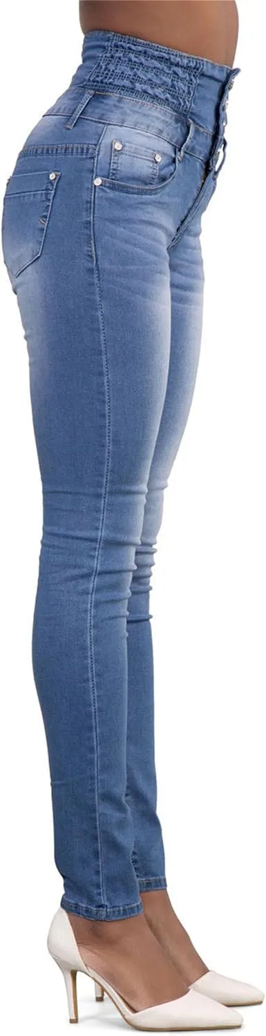 Andongnywell Flare Jeans Women High Rise Stretchy Skinny Jeans Butt Lifting Slim Fit Denim Pants Multiple Buttons Trouser