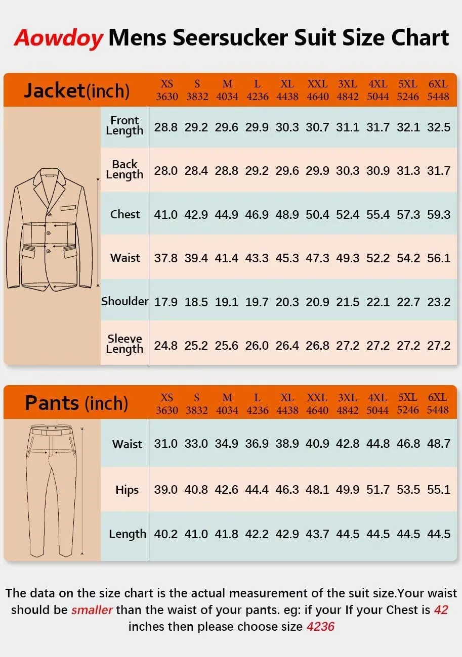 Aowdoy Blue Seersucker Suits 2 Piece Casual Summer Beach Men Suits Wedding Grooms Jacket Pants Striped Suit Set