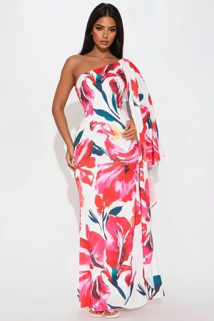 Ashley Floral Satin Maxi Dress - Pink/combo