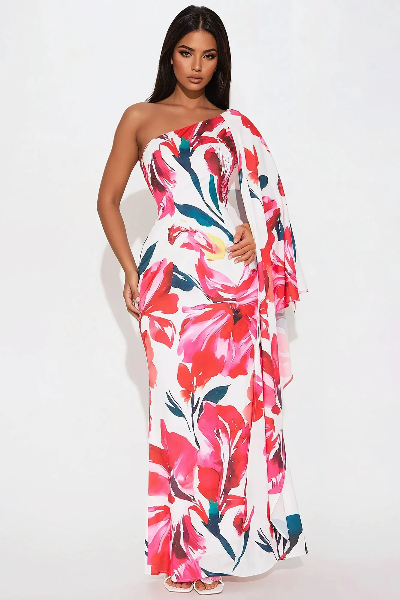 Ashley Floral Satin Maxi Dress - Pink/combo