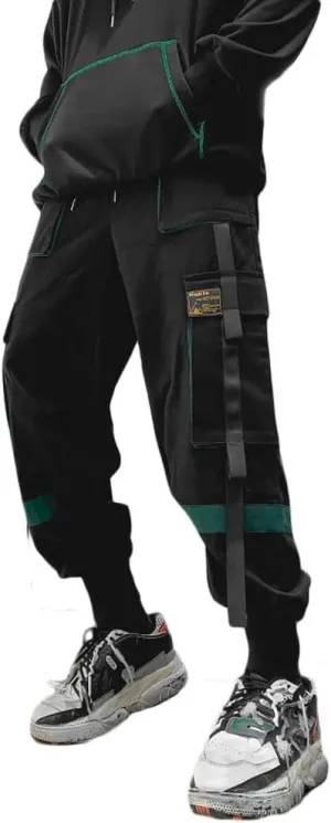 Astellarie Mens Techwear Elastic Waist Jogger Cargo Pants Streetwear Hip Hop Harem Pants with Multi Pockets