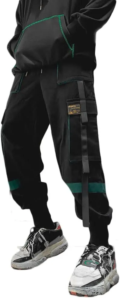 Astellarie Mens Techwear Elastic Waist Jogger Cargo Pants Streetwear Hip Hop Harem Pants with Multi Pockets