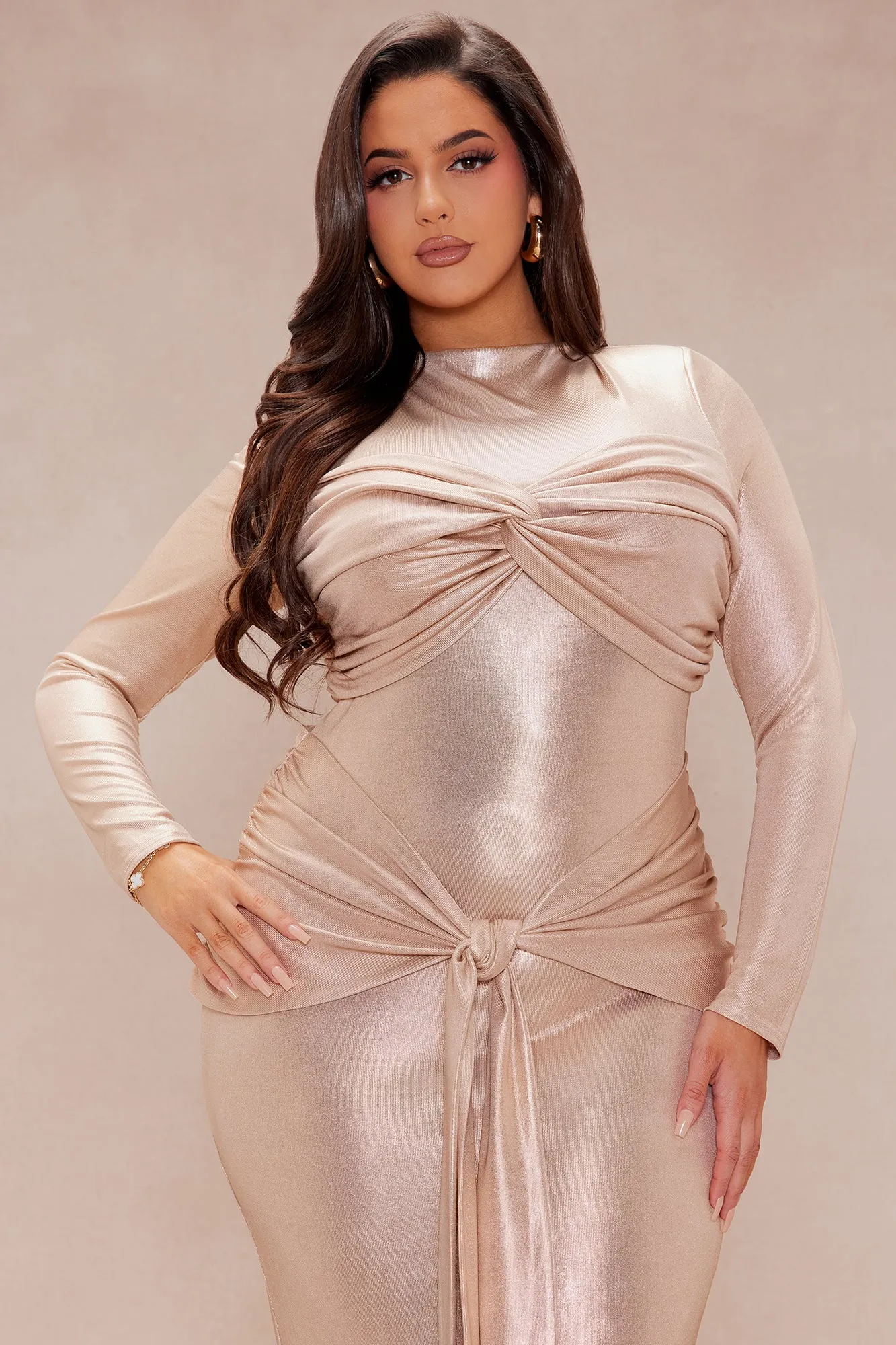 Athens Metallic Maxi Dress - Gold