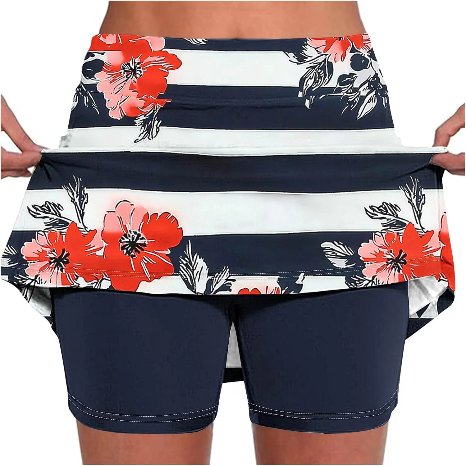 Athletic Skirt with Shorts Womens Floral Print Tennis Skirts with Pocket High Waisted Tummy Control Golf Skort