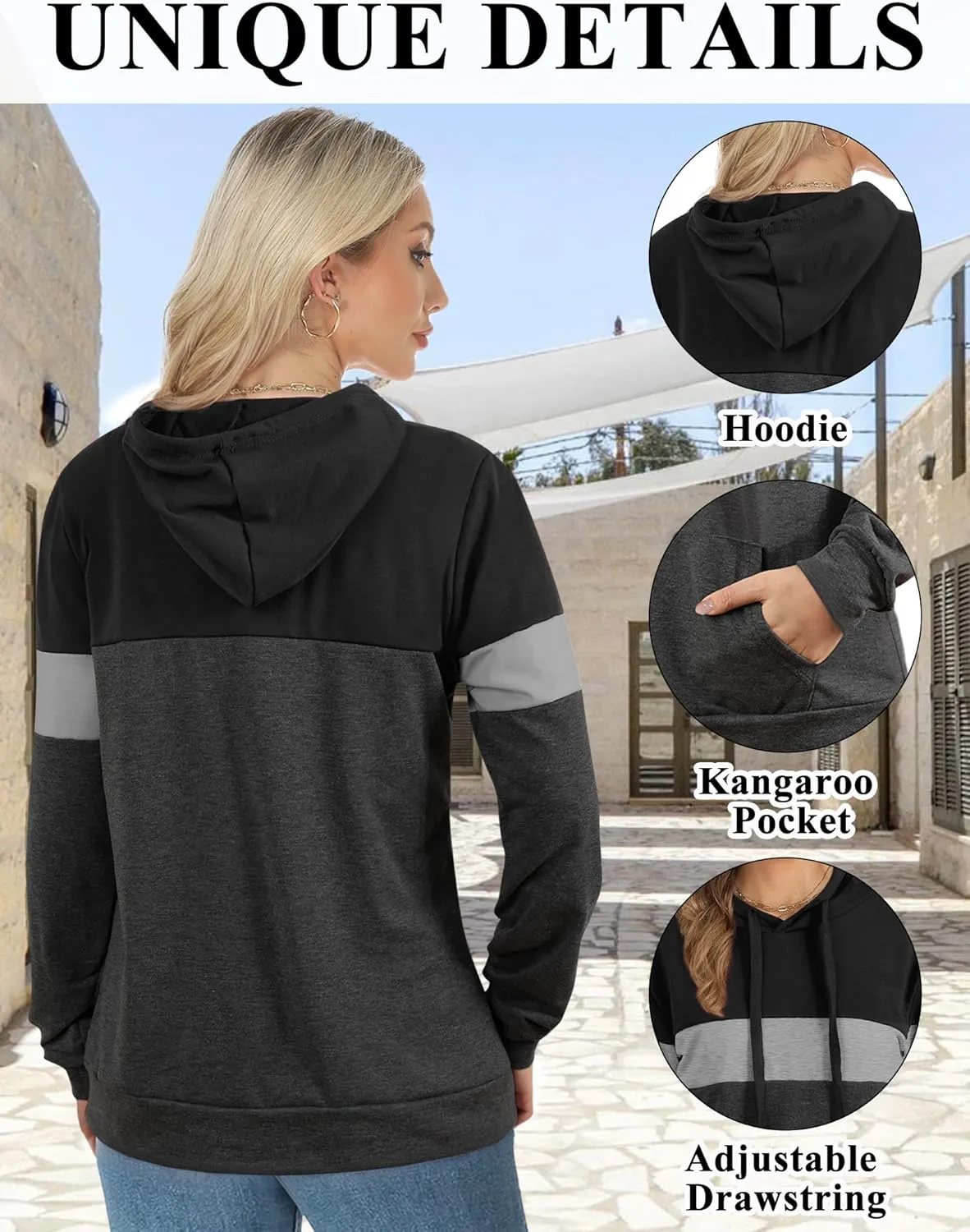 AURUZA Hoodies for Women with Pocket, Long Sleeve Sweatshirt Women Pullover, Causal Loose Fit Pullover Tunic Top Fall Clothes