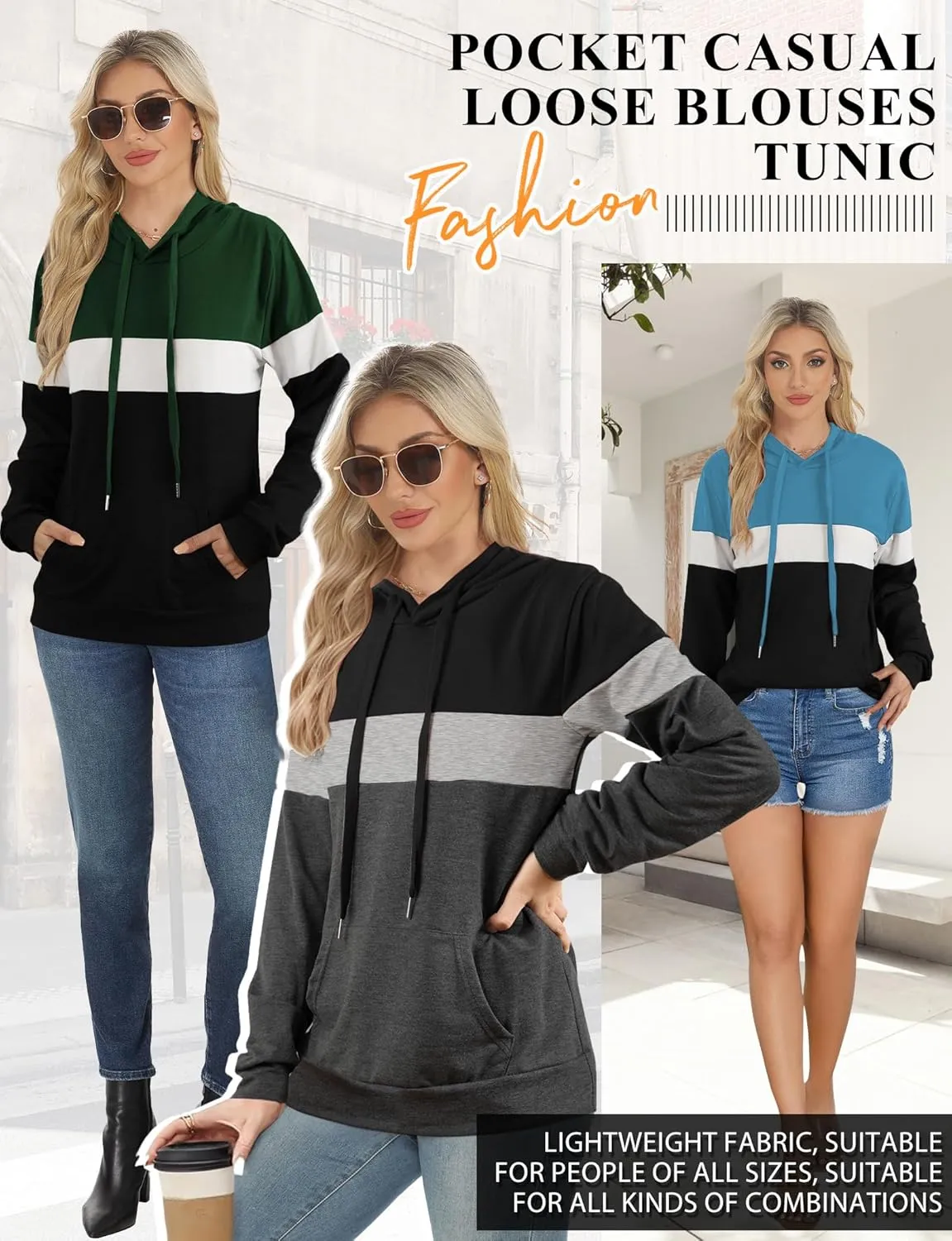 AURUZA Hoodies for Women with Pocket, Long Sleeve Sweatshirt Women Pullover, Causal Loose Fit Pullover Tunic Top Fall Clothes