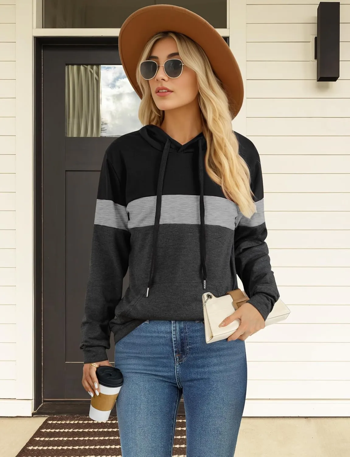 AURUZA Hoodies for Women with Pocket, Long Sleeve Sweatshirt Women Pullover, Causal Loose Fit Pullover Tunic Top Fall Clothes