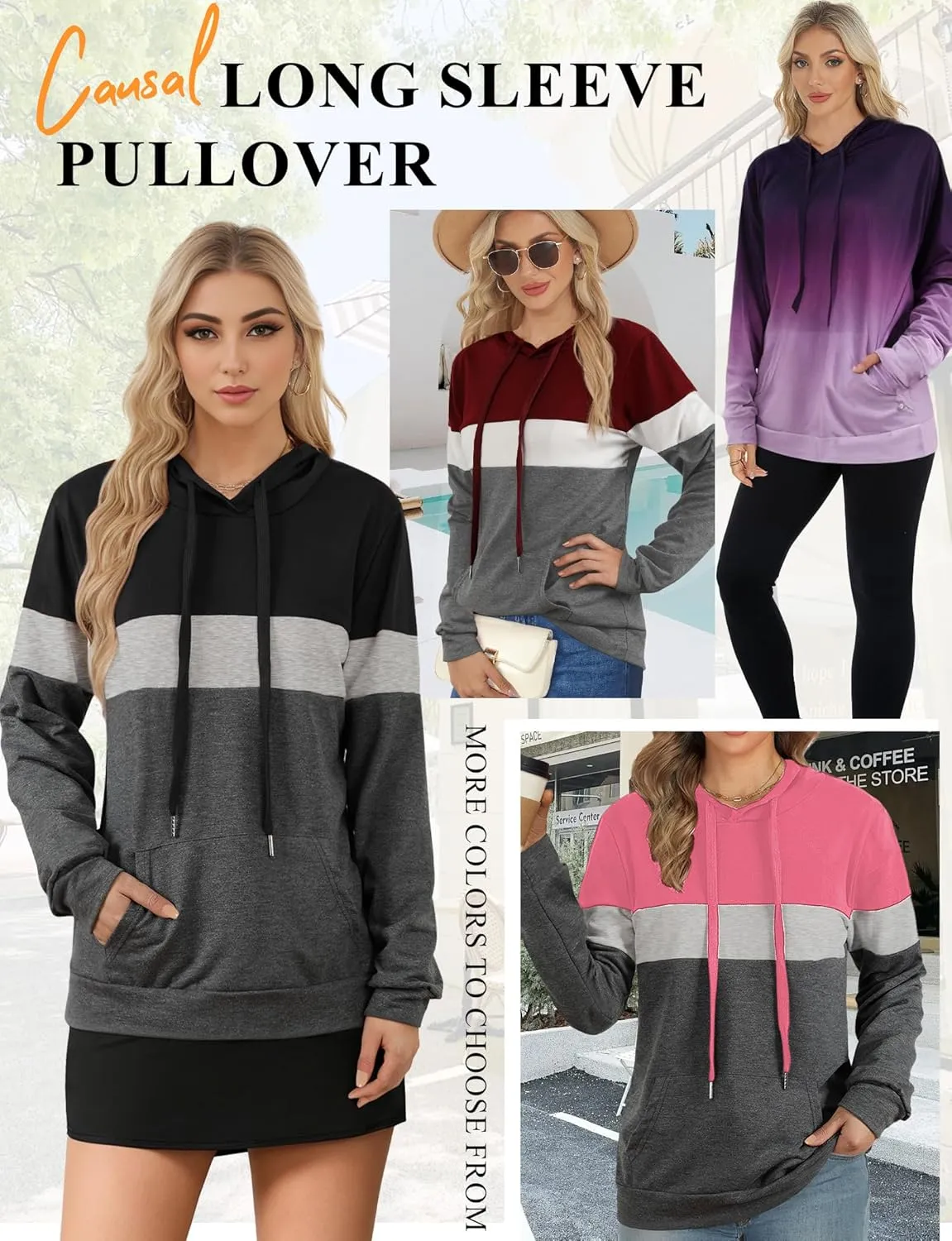 AURUZA Hoodies for Women with Pocket, Long Sleeve Sweatshirt Women Pullover, Causal Loose Fit Pullover Tunic Top Fall Clothes