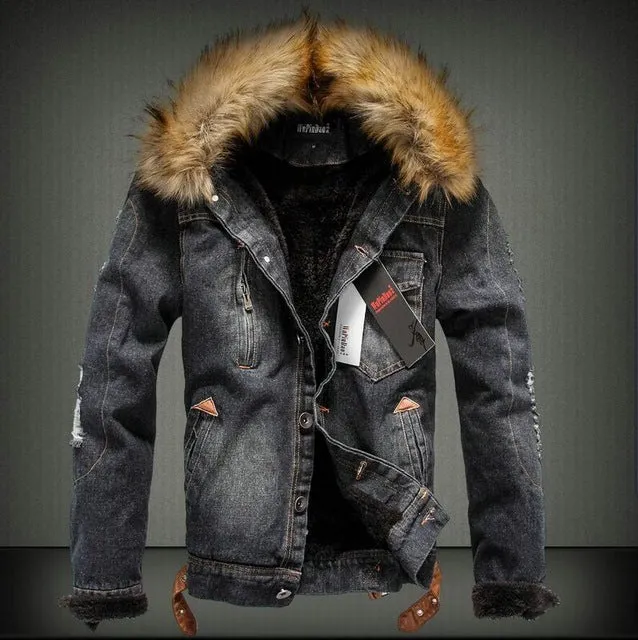Autumn and Winter Influx of Men Casual Denim Jacket Winter Thick Denim Jacket Retro