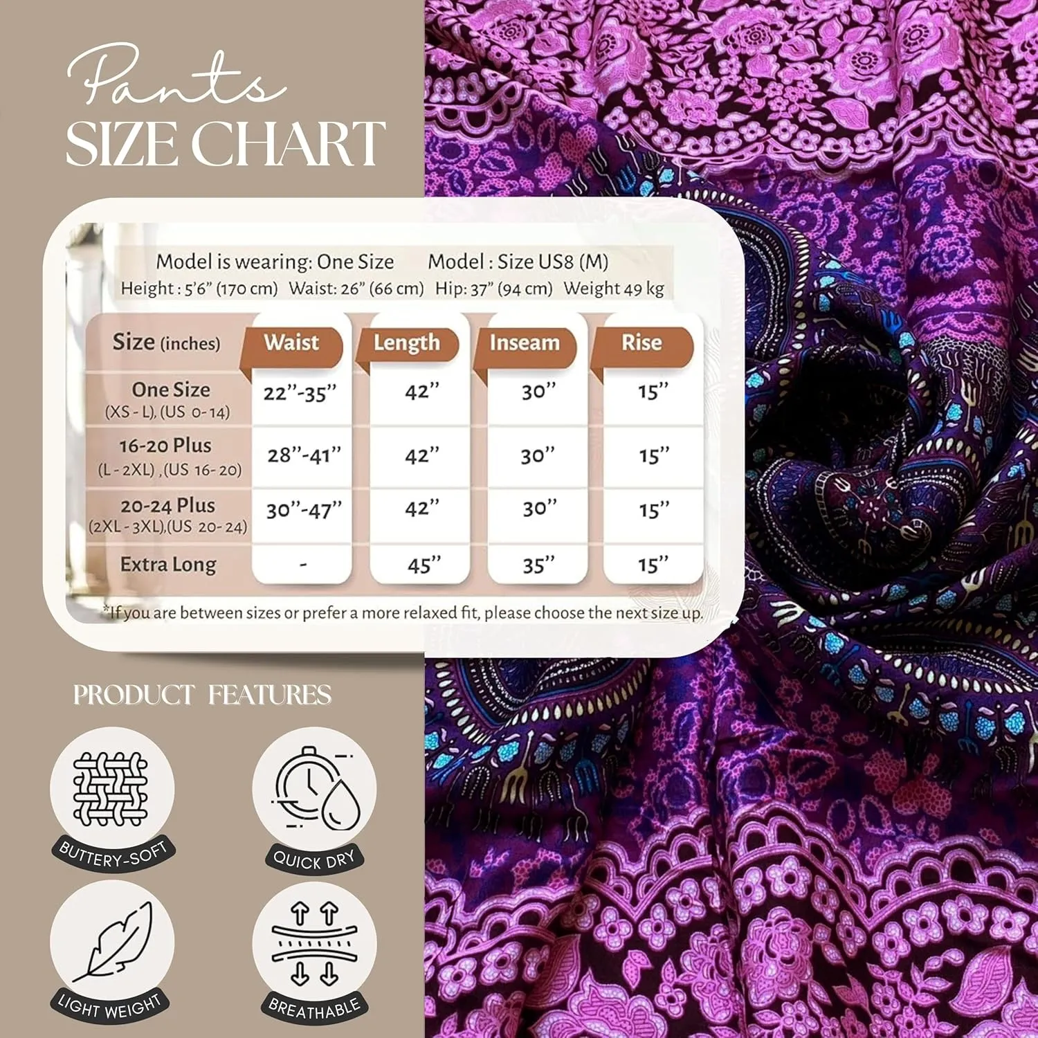 B BANGKOK PANTS Women's Boho Palazzo Pants Yoga Wide Leg Pants