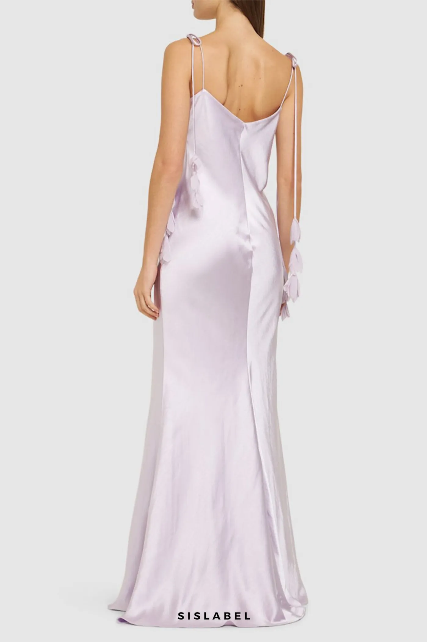 Bahari Floral Ribbon Satin Maxi Dress in purple