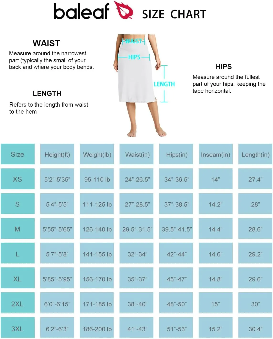 baleaf Women's 28" Midi Length Long Swim Skirts with Legging Modest High Waisted Tankini Skirt Bottom UPF 50 