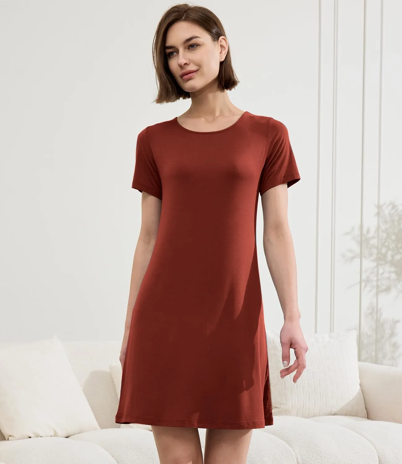 BAMBOO COOL Nightgowns for Women Sleepshirts Cute Short Sleeve Dress Pajamas Women's Soft Sleepwear