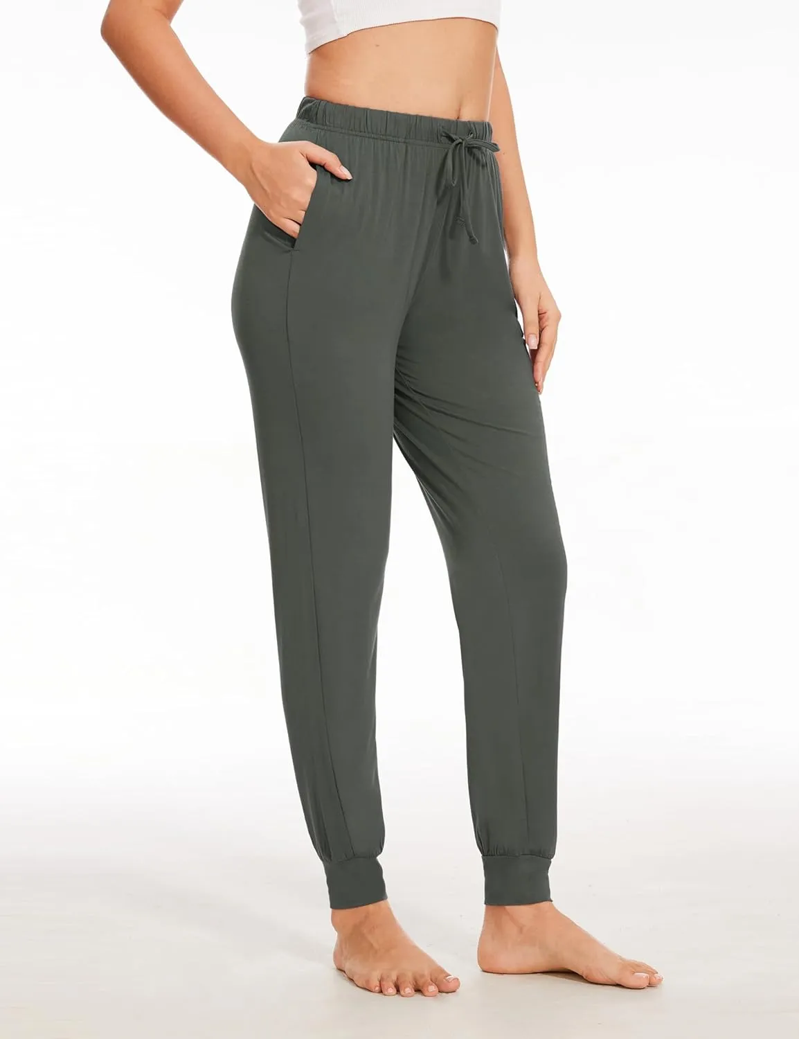 Bamboo Viscose Pajama Bottoms Women Drawstring Waist Pajama Pants with Pockets