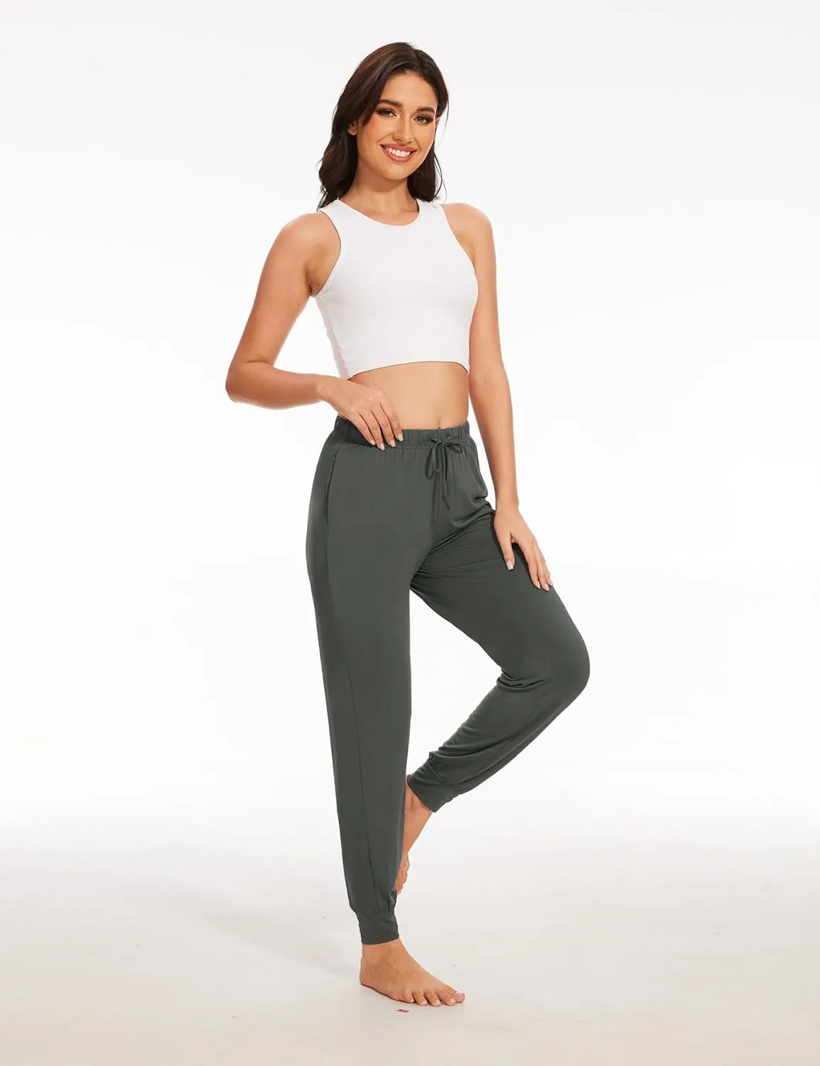Bamboo Viscose Pajama Bottoms Women Drawstring Waist Pajama Pants with Pockets