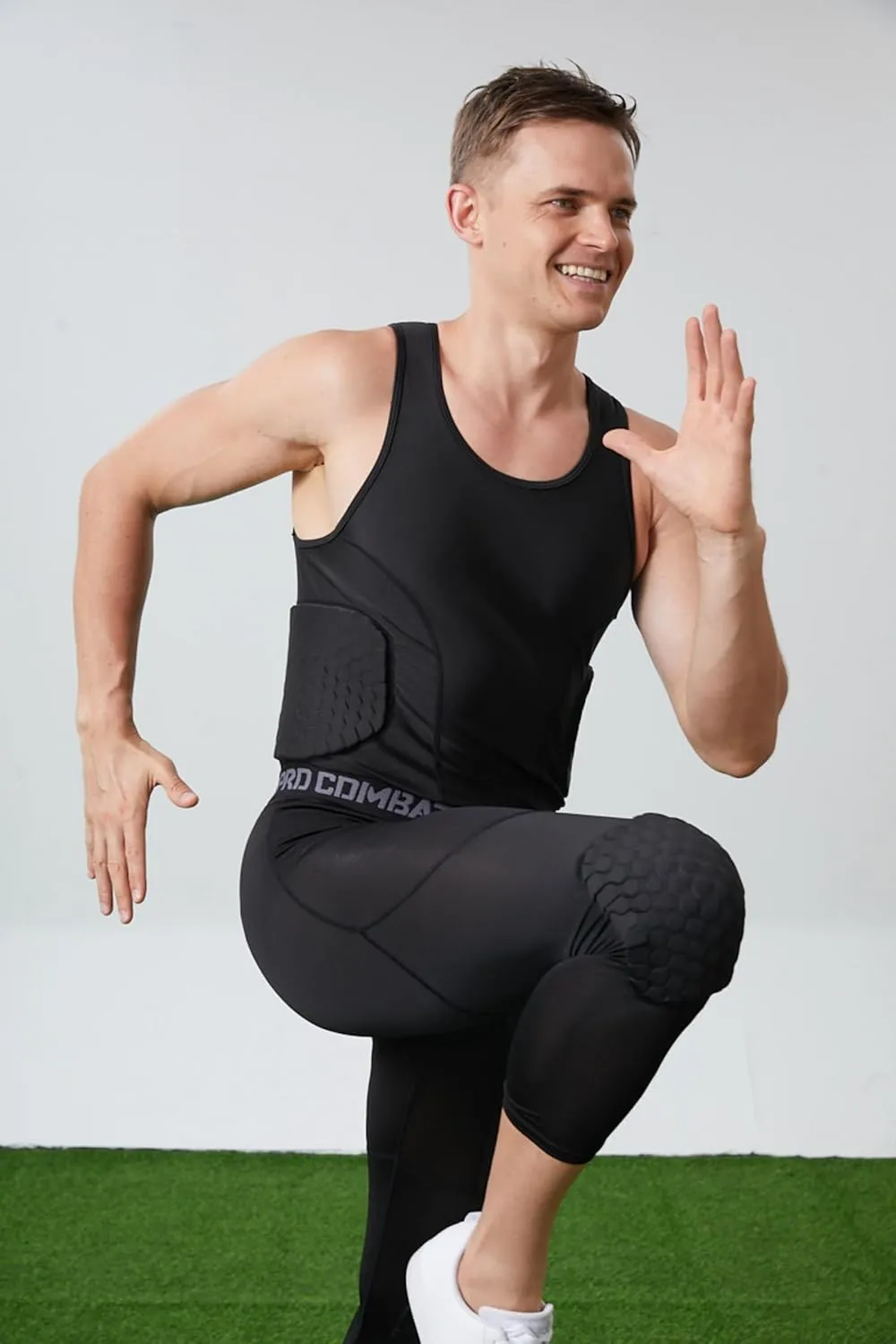 Basketball Pants with Knee Pads 3/4 Compression Leggings Capri Tights