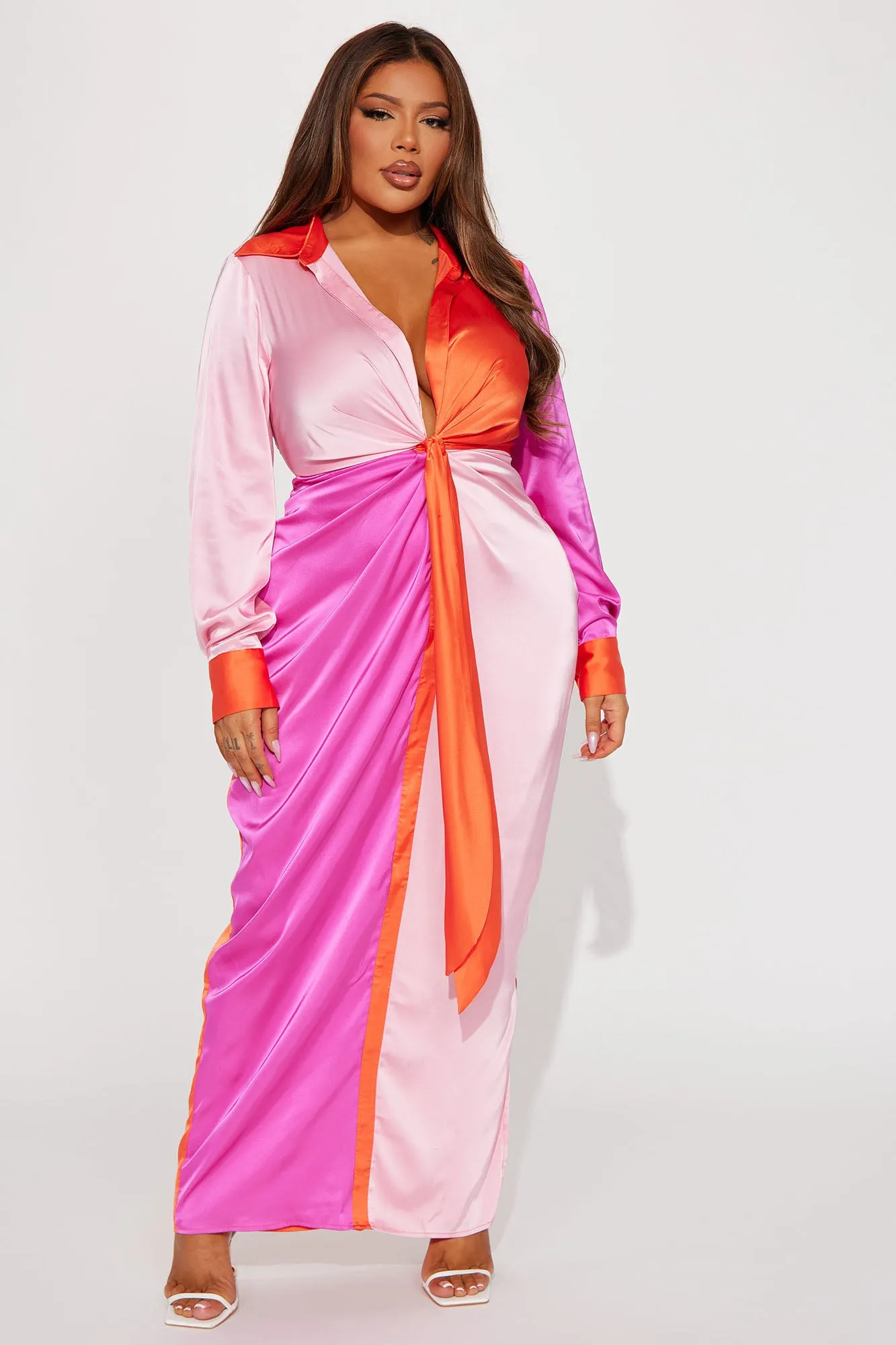 Beauty Secrets Satin Maxi Dress - Pink/combo