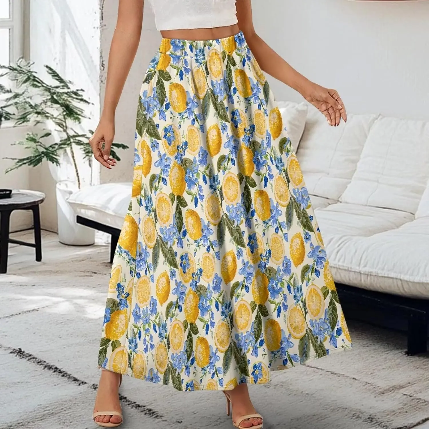 Biyejit Maxi Skirts for Women with Pockets Casual Long Skirt Midi Length Casual Skirt for Beach Party Holiday