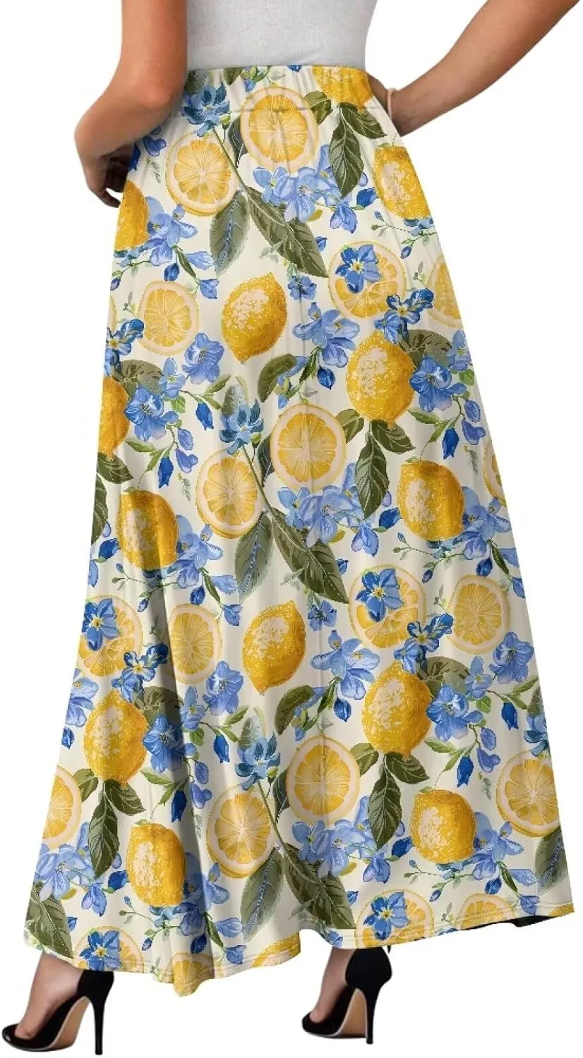Biyejit Maxi Skirts for Women with Pockets Casual Long Skirt Midi Length Casual Skirt for Beach Party Holiday