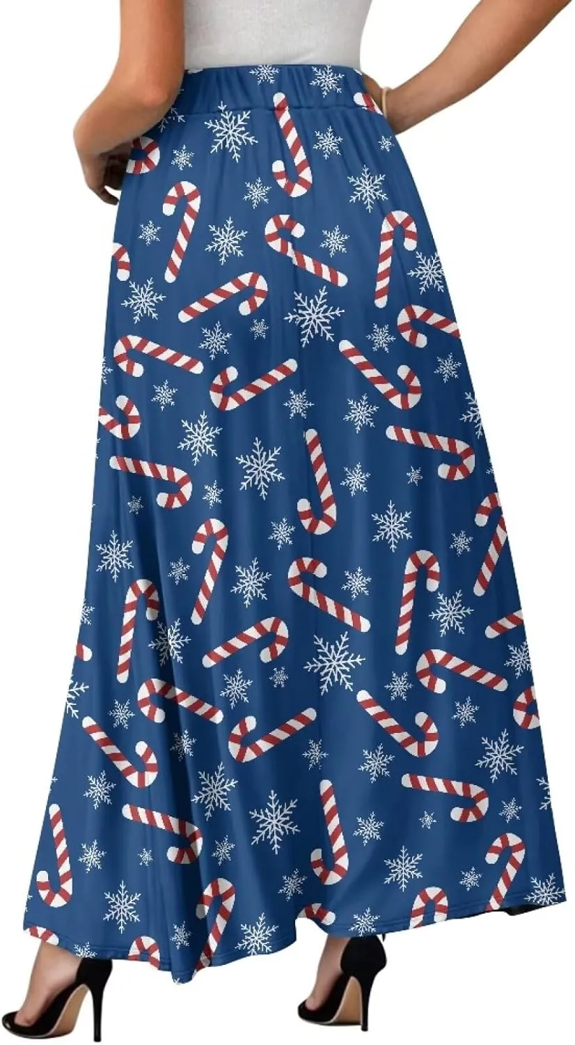 Biyejit Women's Elastic High Waist Pleated A-Line Skirts Flowy Swing Maxi Long Skirt Dress with Pockets