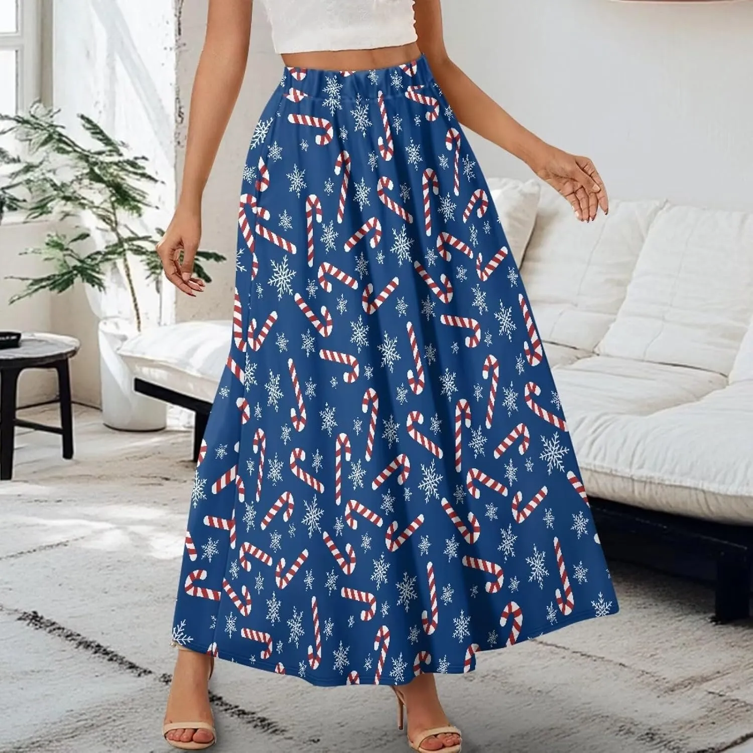 Biyejit Women's Elastic High Waist Pleated A-Line Skirts Flowy Swing Maxi Long Skirt Dress with Pockets