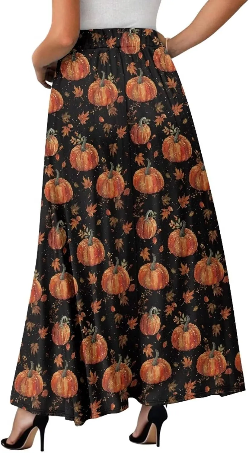 Biyejit Women's Flowy Maxi Skirt Pleated High Waisted A Line Skirt Casual Long Skirts with Pockets S-2XL
