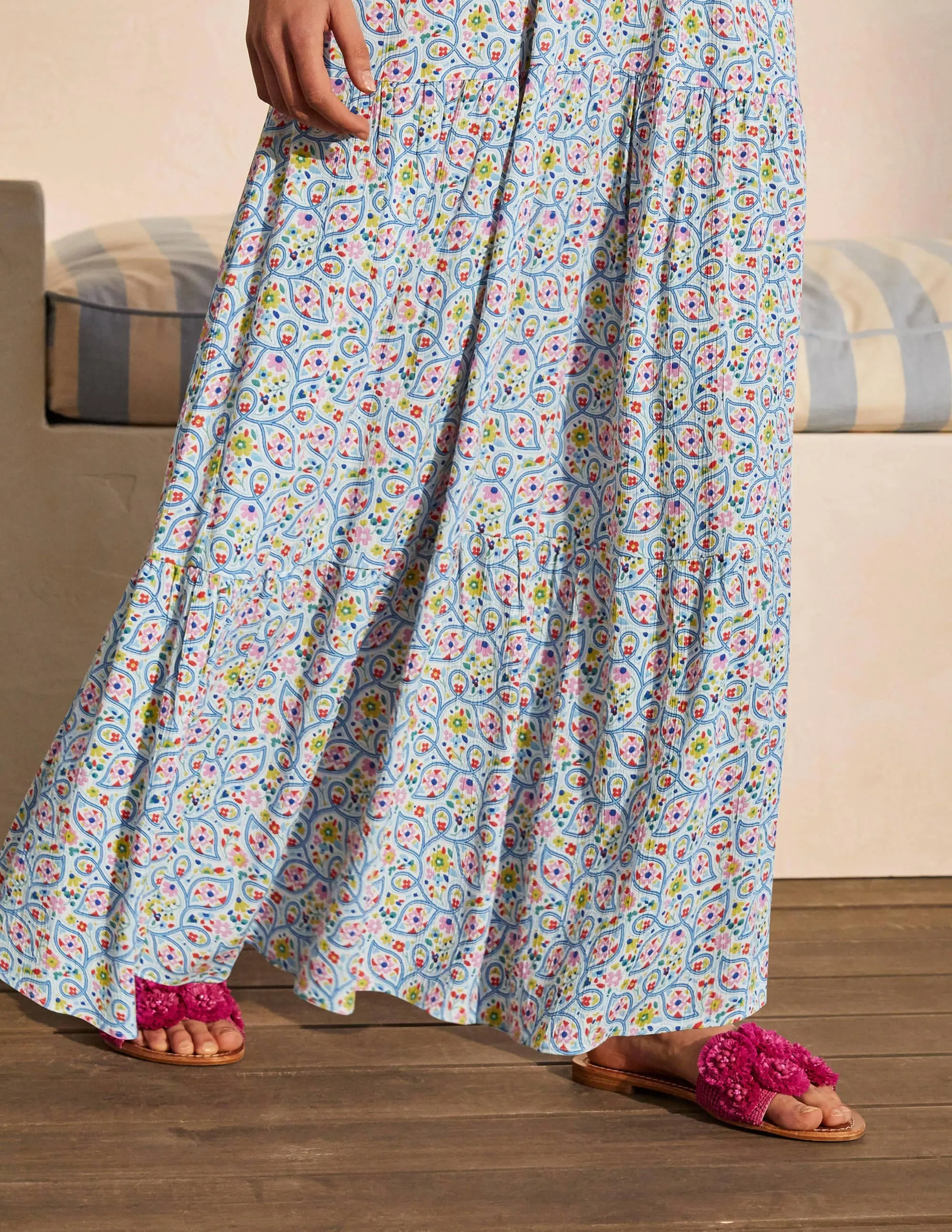 Blouson Sleeve Maxi Dress-Ivory, Leafy Floral