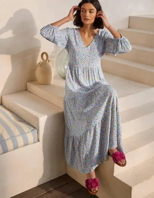 Blouson Sleeve Maxi Dress-Ivory, Leafy Floral