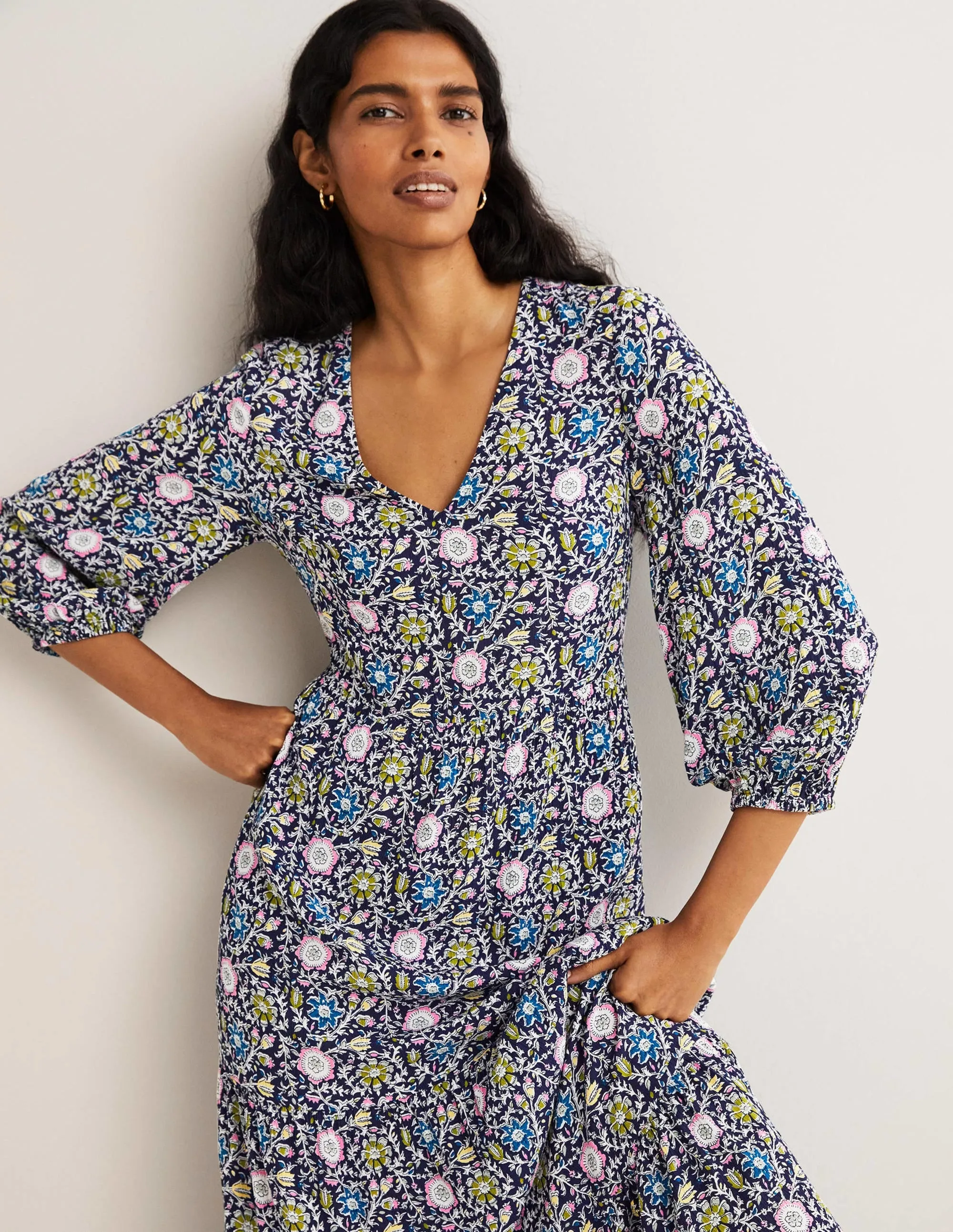 Blouson Sleeve Maxi Dress-Navy, Enchanting Twig