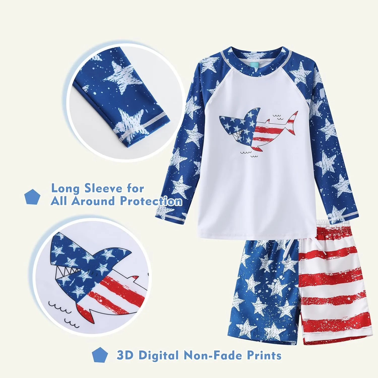 Boys Long Sleeve Rash Guard Swim Trunk Swimsuits Set Kids Two Piece Bathing Suit Swimwear Set