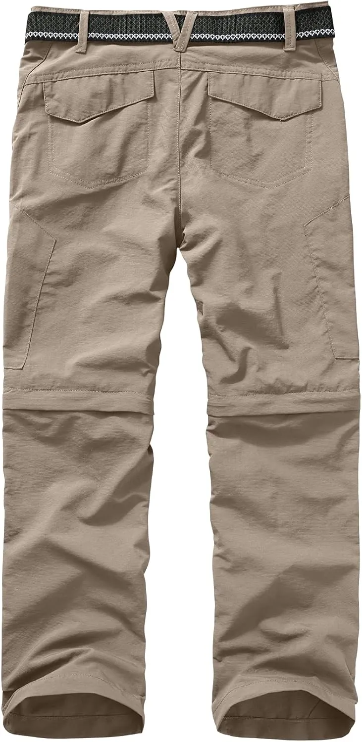 Boys Pants Kids Adjustable Waist Outdoor Quick Dry Lightweight Waterproof Pull On Casual Convertible Cargo Scout Pants