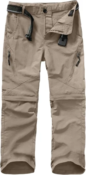 Boys Pants Kids Adjustable Waist Outdoor Quick Dry Lightweight Waterproof Pull On Casual Convertible Cargo Scout Pants