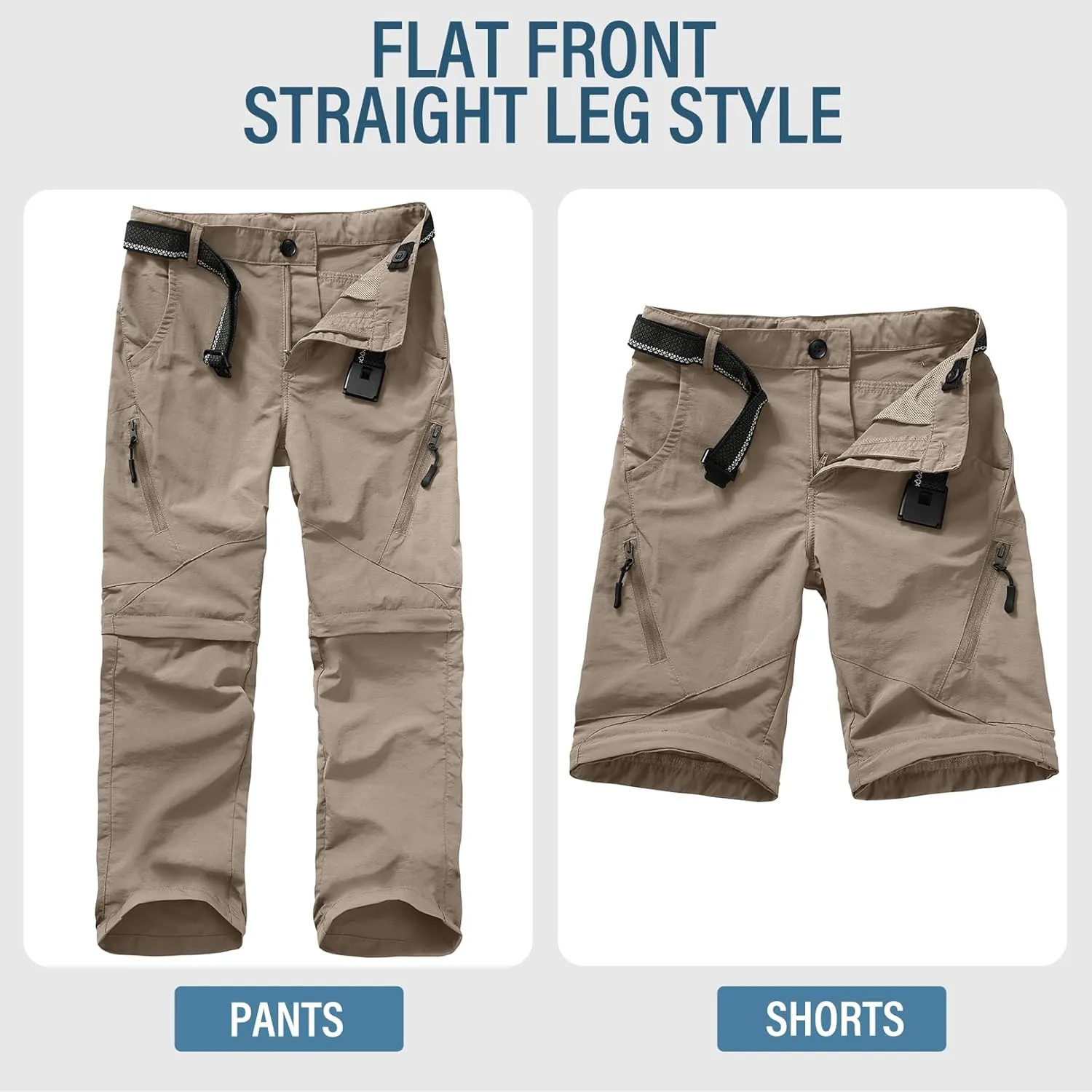 Boys Pants Kids Adjustable Waist Outdoor Quick Dry Lightweight Waterproof Pull On Casual Convertible Cargo Scout Pants